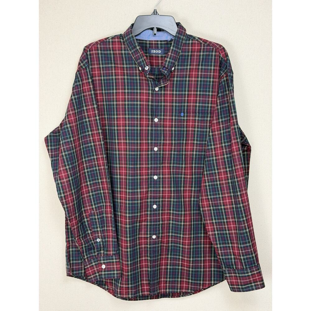 Izod‎ Button Down Shirt Mens XL Colorful Plaid Pocket Long Sleeve Cotton Casual
